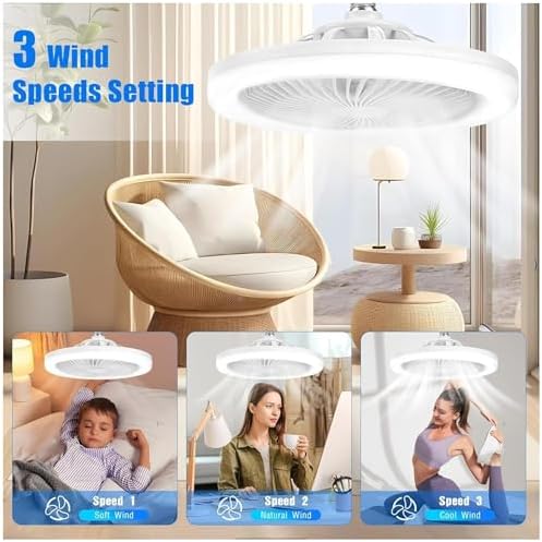 Led Işıklı Tavan Vantilatörü, 3 Farklı Işık Modu, 3 Seviye Güçlü Fan Modu, Uzaktan Kumandalı, Ayarlanabilir Parlaklık Ayarı, Kolay Kurulumlu, Ev Ofis Balkon Bahçe İçin Tavan Pervane Vantilatörü - Görsel 3