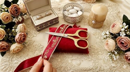 Altın Renk Lüks Nişan ve Söz Tepsisi Makası - Vintage Tasarım İşlemeli Söz Makası - Paslanmaz Çelik Şık Kesim Söz/Nişan Aksesuarı