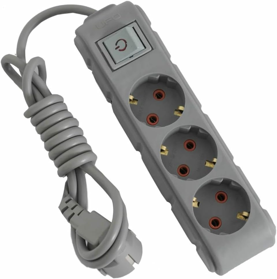 3lü Anahtarlı Grup Priz 3 metre 16A 250V, Üçlü Topraklı Uzatma Kablosu 3 metre Gri Renk