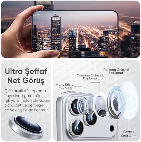 iPhone 17 Pro / 17 Pro Max / 16 Pro / 16 Pro Max ile Uyumlu%100 Orijinal Gerçek Safir Cam Cihazın Kendi Lensleri ile Aynı Kalitede Lens Koruyucu Kamera Camı (Gümüş) - Görsel 3