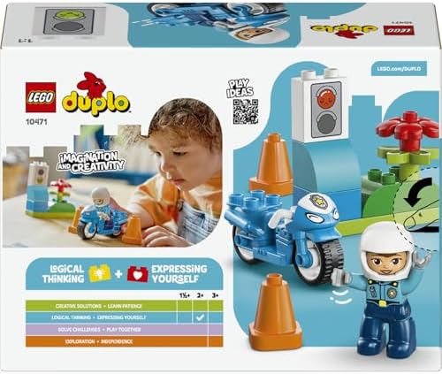 Kasabası Mavi Polis Motosikleti 10471-2 Yaş ve Üzeri Çocuklar için Memur Figürü, Koniler ve Trafik Işıkları İçeren Eğitici Oyuncak Yapım Seti, Çocuklar için Hediye Fikri (11 Parça)