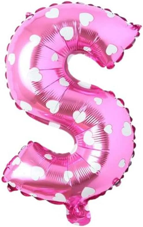 S Harfi 16 İnç Pembe Kalpli Renk Folyo Balon 36 CM (Pembe)