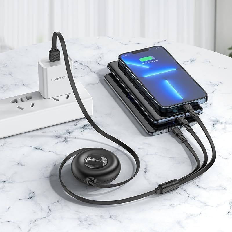 Alternative view of Borofone 3in1 USB iPhone 17 ile Uyumlu Şarj Kablosu – Type-C, Lightning, Micro USB Çoklu Şarj Kablosu, 2A Hızlı Şarj, 1 Metre, TPE Kaplama, Aynı Anda 3 Cihaz Şarj Etme | BX74