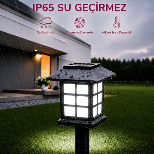 Alternative view of Hlyos 2 Adet 5W Solar Bahçe Lambası 38 cm, Güneş Enerjili Dekoratif Dış Mekan Aydınlatması, Su Geçirmez, Otomatik Sensörlü Peyzaj Lambası, Balkon, Teras, Veranda, Yürüyüş Yolu (Beyaz Led)