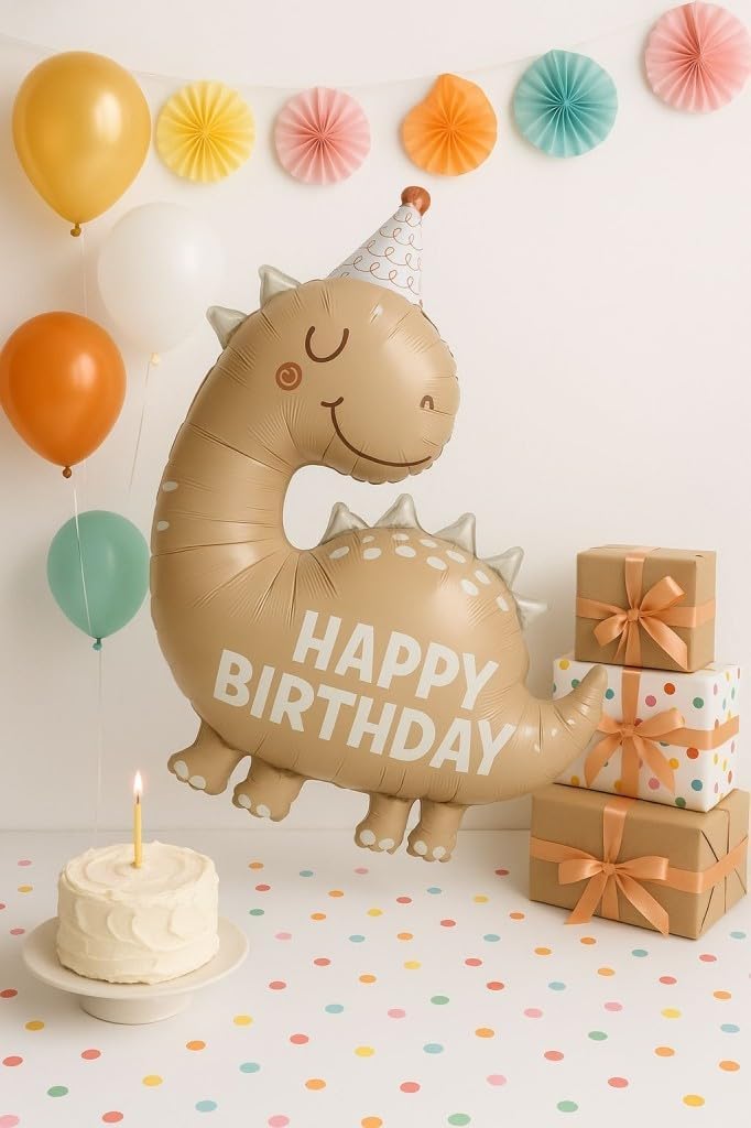 Alternative view of Retro Sevimli Dinazor Happy Birthday Yazılı Folyo Balon