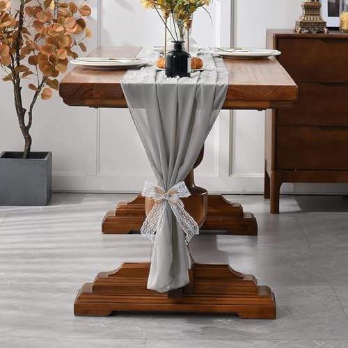 Aputue Masa örtüsü, 72cm x 304cm açık gri düğün masa örtüsü, şifon kumaş, rustik şeffaf masa dekoru, romantik nişan, bebek partisi ve doğum günü masaları için