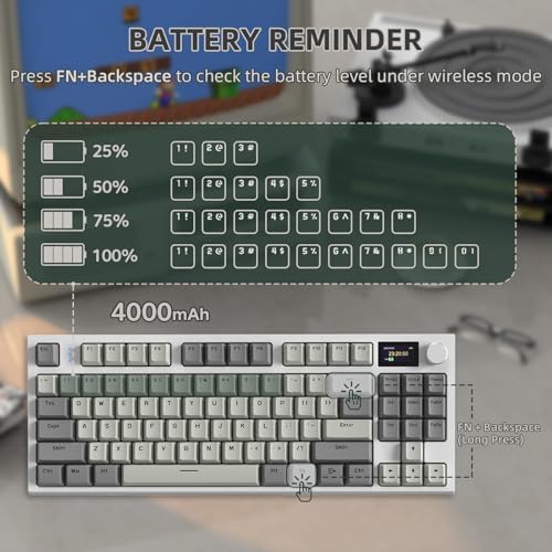 Alternative view of RK86 Kablosuz Mekanik Klavye, Gaming Klavye Conta Montajlı, 3 Mod (2.4Ghz/Bluetooth/Type C) Apex Pro TKL RGB 75% Oyuncu Klavyesi, TFT Renkli Ekran, Topuz, Hot Swappable Doğrusal Anahtar