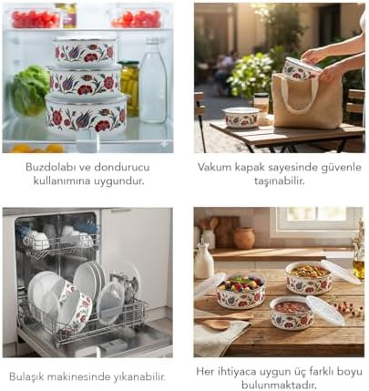 Serenk 14-16-18 Cm Emaye Üçlü Saklama Kabı Seti - Görsel 3