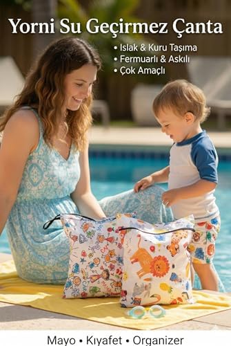 Yorni 2 Adet, 30 x 35 Cm, Jungle ve 30 x 35 Cm Family Desen, Sıvı Geçirmeyen Çok Amaçlı Çanta, Ekonomik Set, Yıkanabilir - Görsel 3