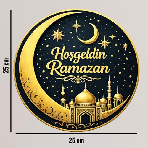 25-25 cm Hoş geldin Ramazan Dekorlu Ahşap Kapı Süsü, Ramazan Süsleri, Ramazan Tavan Süsü, Ahşap - Görsel 2