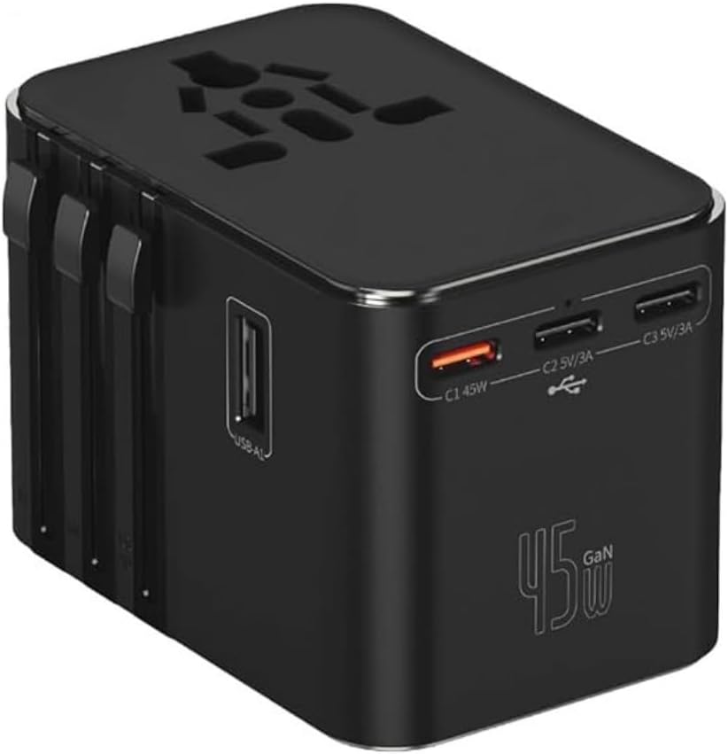 Universal Seyahat Priz Dönüştürücü Adaptör, 45W Şarj Cihazı, 2x Usb Girişi, 3x Type-C Girişi, Uluslararası Güç Adaptörü, US, UK, EU, AU Evrensel Uyum