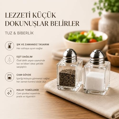 Alternative view of Mini Cam Tuzluk Biberlik Seti Kare Baharatlık Paslanmaz Çelik Kapaklı Şeffaf Cam Sofra Tuzluk Baharat Kabı Modern Dekoratif Tuzluk Biberlik Takımı (4)