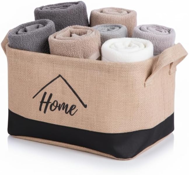 Alternative view of Dikdörtgen Jüt Düzenleyici Sepet (24x17x14 cm) – Krem Renk Katlanabilir Kumaş Kulplu Organizer | Ev, Mutfak, Banyo, Çocuk Odası ve Ofis İçin Çok Amaçlı Saklama Kutusu 2 MODEL (KREM-SİYAH)