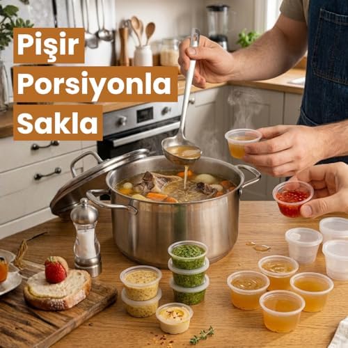 Alternative view of 50 Adet Sızdırmaz Mini Saklama Kabı 120 ml – Buzluk Kabı, Et Suyu, Kemik Suyu, Sos ve Püre Saklama Kabı, Kapaklı Küçük Gıda Saklama Kabı, Derin Dondurucu Uyumlu Porsiyonluk Kap Seti