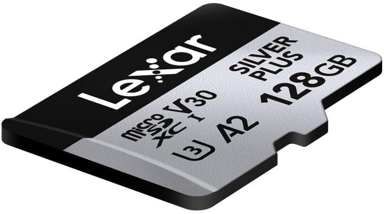Silver Plus Micro SD Kart 128 GB, SD Adaptörlü Micro SD Hafıza Kartı, 205 MB/s'ye kadar Okuma Hızı, UHS-I, A2, U3, V30, Sınıf 10, 4K UHD microSDXC Hafıza Kartı