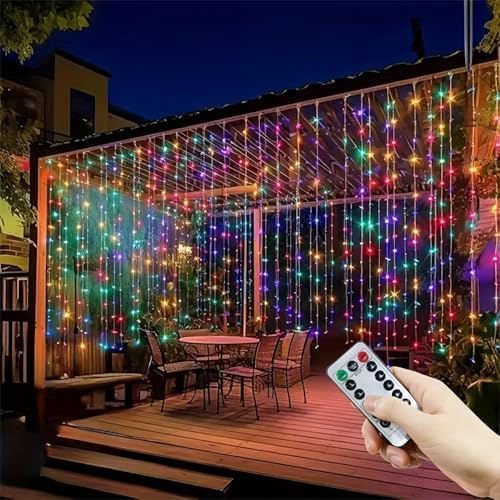 Senon Kumandalı Peri Tel LED Aydınlatma 300 LEDLİ Perde Işık 10 Saçaklı 3x3 Metre Dekoratif Duvar Işığı USB Kablolu (RGB Çok Renkli)