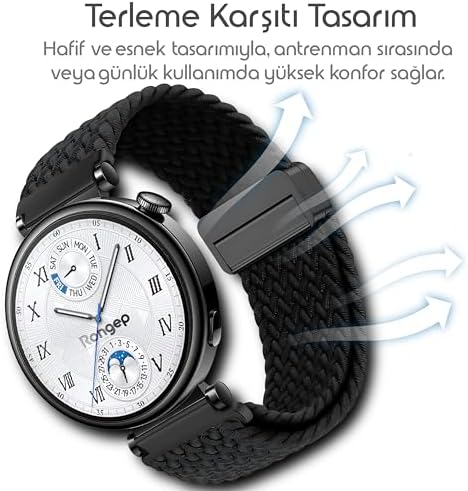 Örgü Loop 18mm Kumaş Kordon  ile Uyumlu GT5 41mm/GT5 Pro 42mm/GT4 41mm için Manyetik Tokalı Terlemeye Karşı Nefes Alabilen Bileğe Göre Ayarlanabilen Elastik Kayış