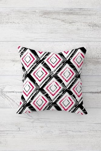 Home Yazılı Gizli Fermuarlı Kırlent Kılıfı Koltuk Yastık Kılıfı Takım(4ADET), Pembe-Siyah-Beyaz 45 x 45