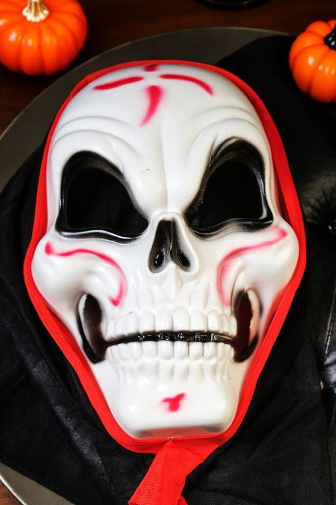 Cadılar Bayramı Halloween Maske İskelet Tüllü Kırmızı Beyaz
