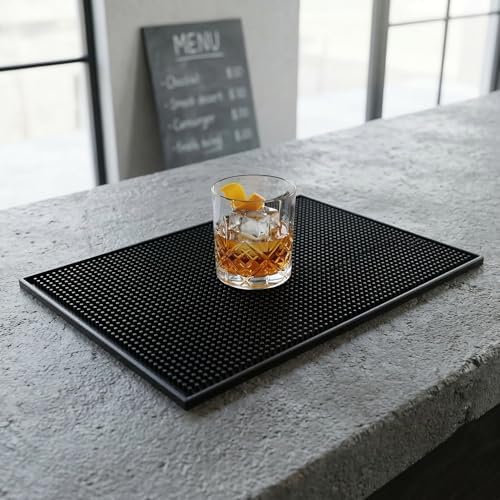 Lüx Bar Matı 43x28 cm Kaymaz Siyah Kauçuk Bar ve Bulaşık Matı - Dayanıklı Dökülme ve Servis Matı (450 gr) Bardak Kurulama Matı
