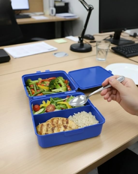 3 Bölmeli Lunch Box, Ofis ve Piknik Kullanımına Uygun Şık Saklama Kabı, Turuncu (Yeşil)