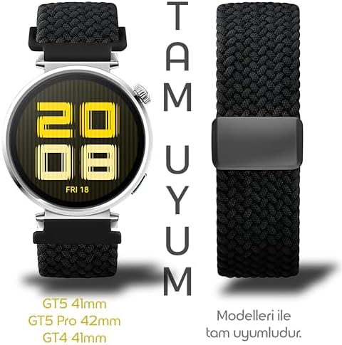 Alternative view of Örgü Loop 18mm Kumaş Kordon  ile Uyumlu GT5 41mm/GT5 Pro 42mm/GT4 41mm için Manyetik Tokalı Terlemeye Karşı Nefes Alabilen Bileğe Göre Ayarlanabilen Elastik Kayış