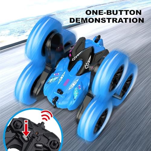 Oyuncak 2.4 GhZ Uzaktan Kumandalı Full Fonksiyon Işıklı Şarjlı 360° Dönebilen 6 Tekerlekli Drift Atabilen Akrobat Araba (mavi-yeşil) (MAVİ) - Görsel 3
