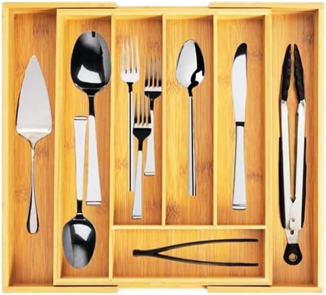 7 Bölmeli Bambu Kaşıklık Antibakteriel Çekmece içi Düzenleyici Organizer - Görsel 3