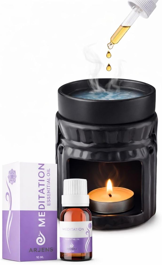 3 lü set Seramik Buhardanlık Seti Meditasyon-Plates-Yoga Seti - Seramik Yağdanlık + Aroma Terapi Oil + Dekoratif Mum - Rahatlatıcı Ortam Aksesuarı - Görsel 3