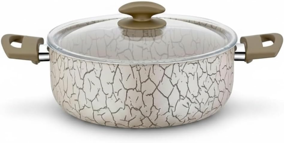 Magma Derin Tencere - 22cm-24cm Seçenekli - İç Dış Beyaz ve Bronz Detaylı Yanmaz Yapışmaz Cam Kapaklı Çorba ve Yemek Tenceresi