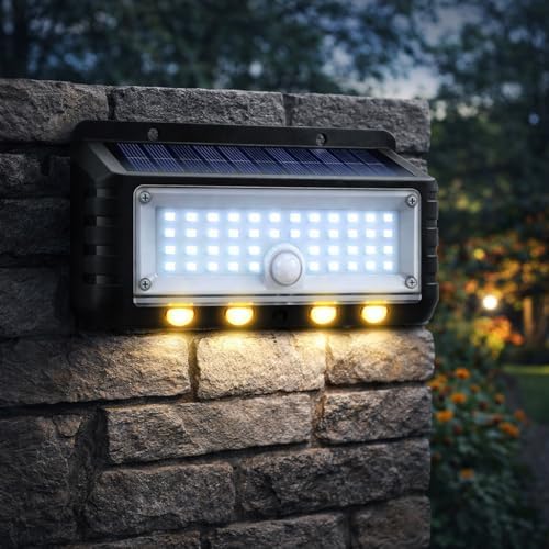 Alternative view of Panter Solar Hareket Sensörlü LED Duvar Lambası 3W 44 SMD Beyaz + 4 Gün Işığı LED, 300 Lümen, IP65 Su Geçirmez, 3 Modlu Güneş Enerjili Aplik, Balkon ve Bahçe Aydınlatması