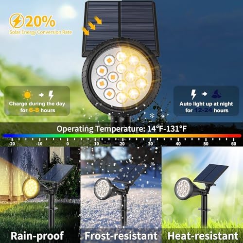 Forlife AMBER18 LED Spot Güneş Enerjili Bahçe Aydınlatma Lambası, Fotoselli, Spike Aplik, 18W Su Geçirmez Dış Mekan Solar Lamba, Ağaç, Veranda, Garaj, Havuz, Duvar Ve Zemin Montajına Uygundur 42 CM - Görsel 3