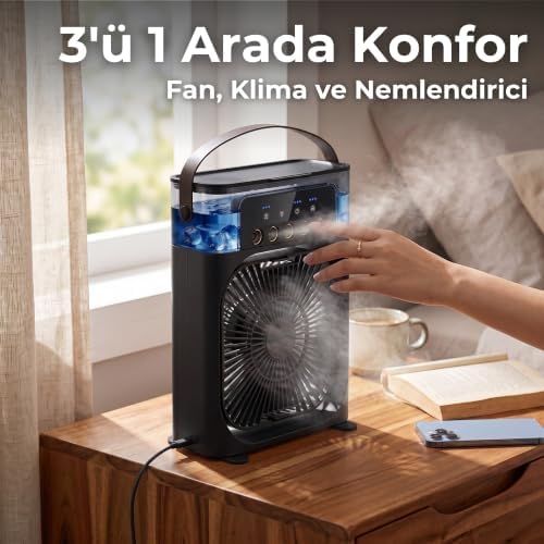 Alternative view of Concord Air Cooler Fan - Sulu Taşınabilir Mini Klima ve Hava Soğutucu, 3 Kademeli Türbin Vantilatör, 7 Renkli LED Işıklı ve Zamanlayıcılı Nemlendirici Masa Fanı (Siyah)