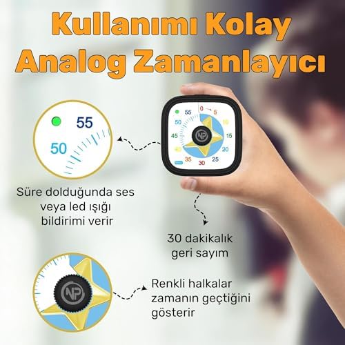 Alternative view of NPO Mutfak,Ders,Yemek için 60dk Analog Alarm Zamanlayıcı,Pomodoro Öğrenci Motivasyon Saati (Siyah-Yıldız)