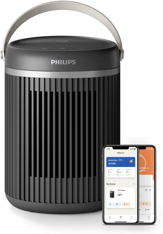 Serisi 3000 2000W Enerji Tasarruflu Bağlantılı Isıtıcı, EcoAI ile%50'ye Kadar Enerji Tasarrufu, Sessiz, 5 Güvenlik Fonksiyonu, 45°'lik Salınım, Koyu Gri (CX3120/01)