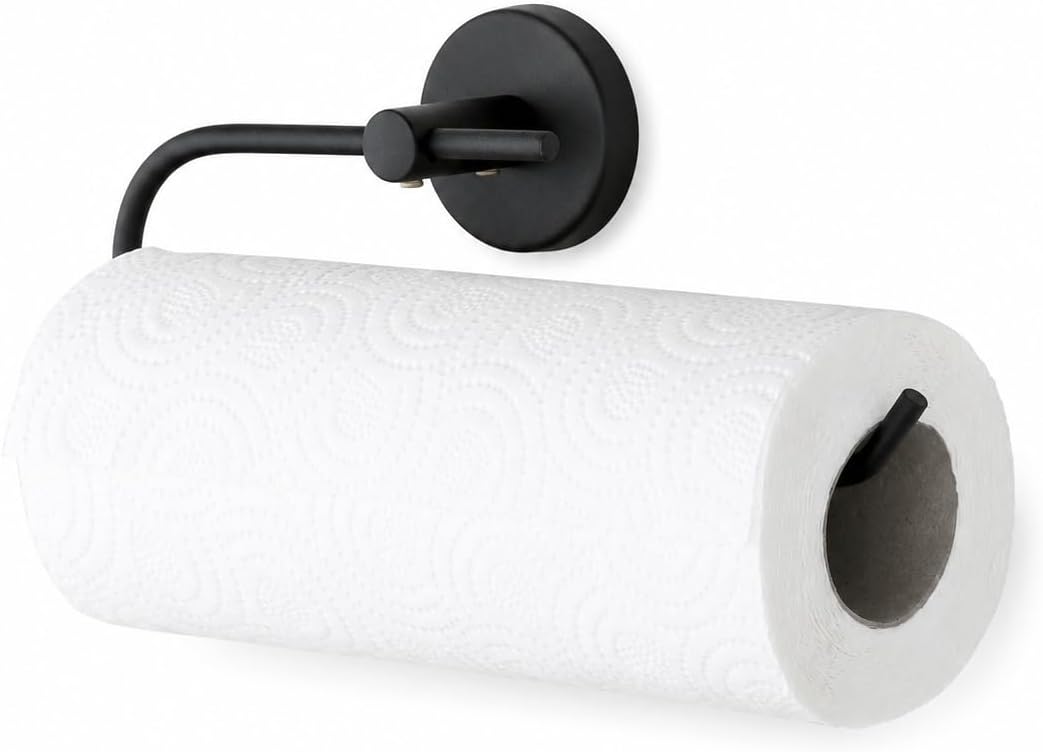 Alternative view of Lotus Siyah Kağıt Havluluk, Yapışkanlı ve Vidalı Montajlı Rulo Havlu Askısı, Mat Siyah Statik Boyama, 35 mm Oval Bantlı Mutfak ve Banyo Kağıt Havlu Tutucu