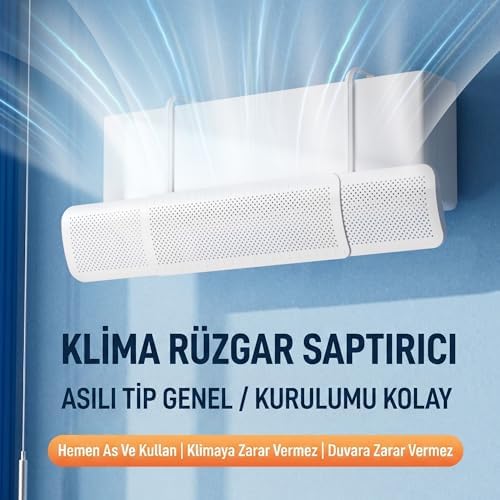 Alternative view of Ayarlanabilir Split Tipi Klima Hava Yönlendirici Filtre 57-96 cm, Klima Siperliği, Çarpma Önleyici Aparat, Ayarlı Deflektör, Rüzgar Kesici, Şeffaf Dayanıklı Tasarım, Beyaz