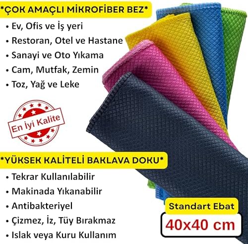 Sihirli Temizlik ve Kurulama Bezi, 5-Adet Karışık Renk Premium Baklava Mikrofiber Bez Seti 40x40 cm, İz Tüy Leke Bırakmaz Emici Koku Yapmaz Çabuk Kuruyan Cam Hassas ve Genel Temizlik Bezi