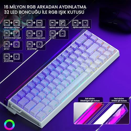 Aula Hero 68 He Manyetik Klavye Rapid Trigger Dragon King Switch 8000Hz RGB Neon TKL Hot Swap Oyuncu Klavyesi Mor - Görsel 3
