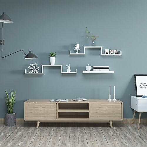 Duvar Rafları, 3'Lü Set, U Şeklinde Yüzer Raflar, Çok Parlak Yüzey, Yaratıcı Fikirler, Mdf'Den Yapılmış Depolama Rafı, Beyaz Lws40Wt