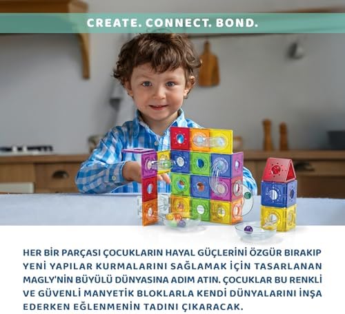 Magly Ball Run Parkur Oyunu – Çocuklar İçin Renkli 3 Boyutlu 101 Parça Yapı Seti - Manyetikler ve Yollar