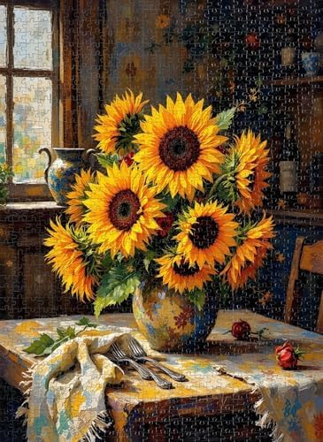 Nova Puzzle 1000 Parça Sarı Renklerin Büyüsü Puzzle - Vazoda Ayçiçekler - Görsel 2