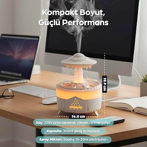 Yağmur Damlası Aroma Difüzörü – Hava Nemlendirici Buhar Makinesi – Raindrop Modlu, Renkli Işıklı, Zaman Ayarlı & Otomatik Kapanmalı Dekoratif Difüzör Uzaktan Kumandalı