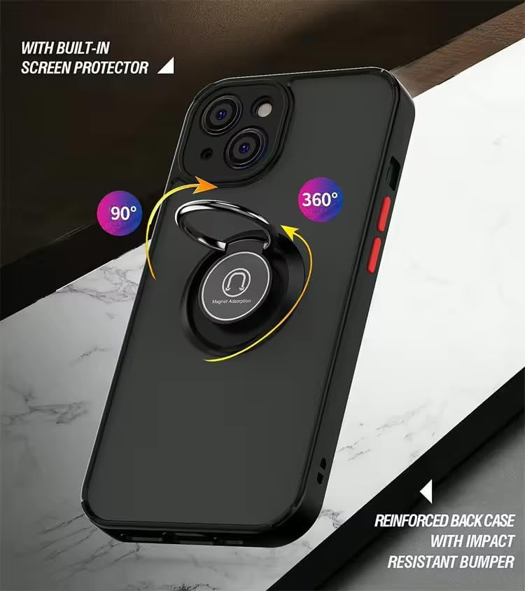 & AKSESUAR iPhone 12 ile Uyumlu Arka Kısmı Mat Şeffaf Yapıya Sahip Manyetik Yüzük Stantlı Kenarları Silikon Tpu Malzemeden Üretilmiş Renkli Tuşlara Kamera Korumalı Transparan Kılıf