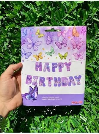 MFM Kelebek Temalı Happy Birthday Banner Yazı