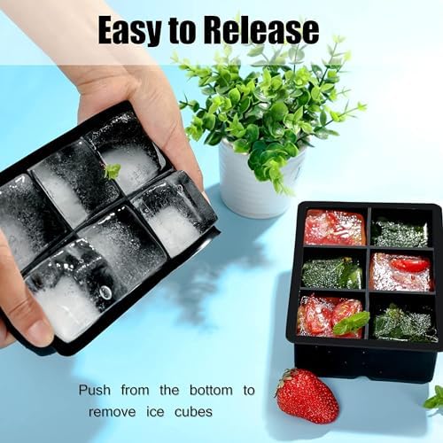 Alternative view of Ice  Trays, 6 Büyük Kare Ice  Tepsisi, Kapaklı Yeniden Kullanılabilir Silikon Ice  Tepsisi, Dondurucu için Buz Tepsileri, Viski, Karışık İçecekler için Kolay Açılan Ice  Kalıbı