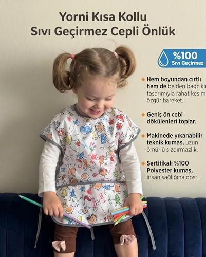 Alternative view of Family 3-6 Yaş Kısa Kollu Sıvı Geçirmez Önlük, Makinede Yıkanabilir, Boya, Oyun ve Yemek Zamanı