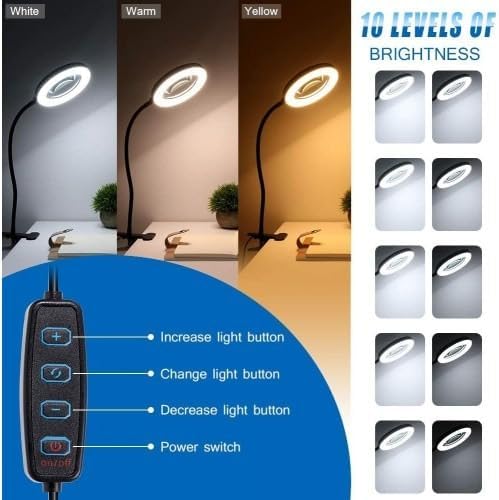 Alternative view of USB Büyüteçli LED Masa Lambası, 3 Renk Modu, Klipsli Tasarım, Esnek Boyun, Doğal Işık, Sıcak Işık, Soğuk Işık