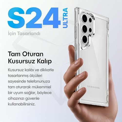 Galaxy S24 Ultra İçin Crystal Armor Serisi Şok Emici Yumuşak Silikon Kenar Arkası Sert Polikarbonat Darbeye Dayanıklı Şeffaf Kılıf - Görsel 3