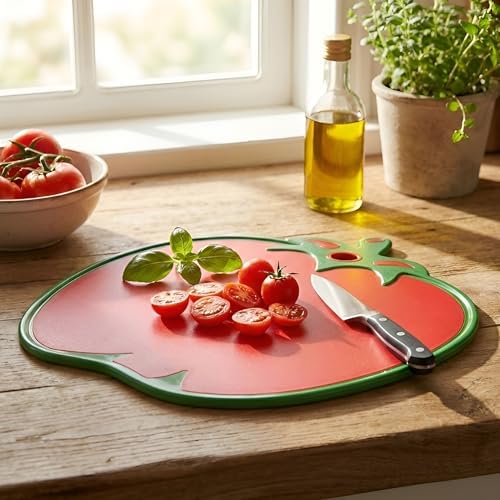 Hobby Life Meyve Şekilli Kesim Panosu ve Sunum Tabağı – Domates ve Limon Tasarımlı, Su Taşmasını Önleyen Kenarlı Doğrama Tahtası (Domates) - Görsel 2